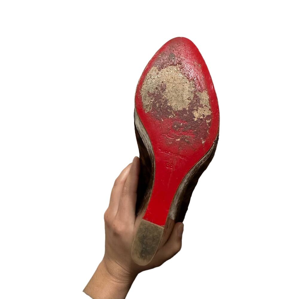 Christian Louboutin coroclic peep toe pony hair animal print wedges size 38 - Picture 7 of 8